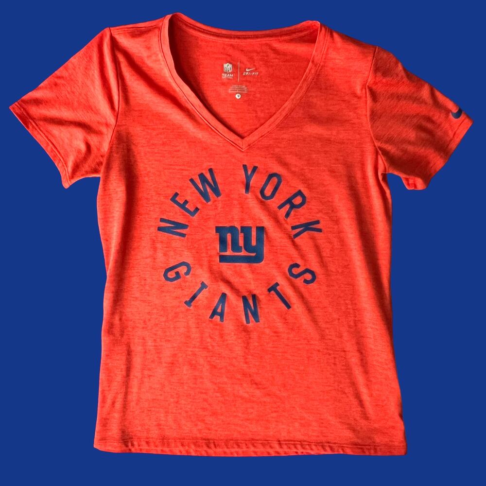 Nike Dri-FIT NY Giants T-Shirt Women’s Small Orange Navy NFL V-Neck